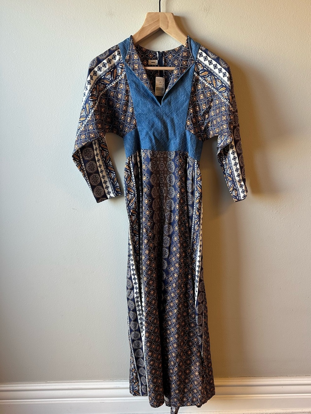 Warm Boho Maxi Dress in Blue and Brown
